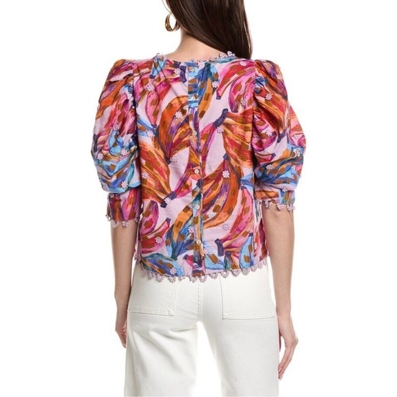 Farm Rio Colored Bananas Puff Sleeve Blouse Size Large - Picture 2 of 15